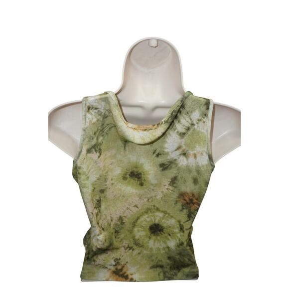 Xhilaration Green Tie Dye Glitter Tank Top Sz M Floral Burst Print Y2K Style - Picture 5 of 6